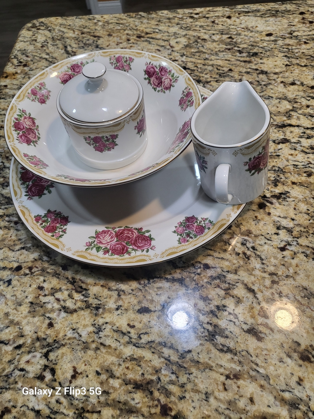 Farberware Rose Floral 4 Pc Serving Set Platter Bowl Creamer Sugar - Picture 6 of 16
